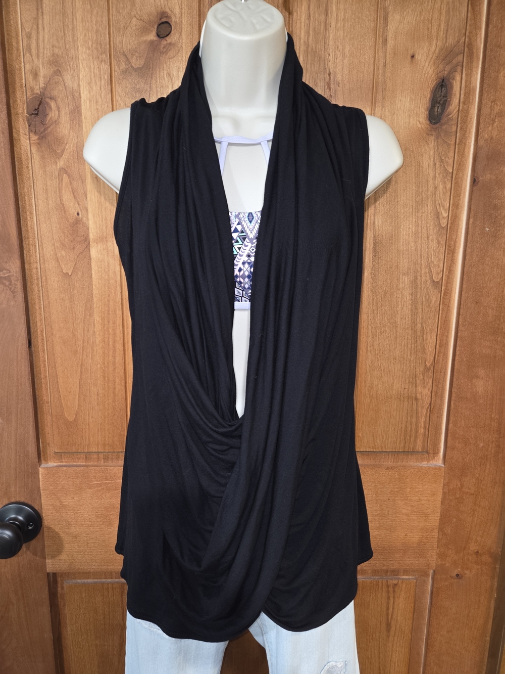 Jennifer Lopez Black Draped Open-Front Sleeveless Vest
